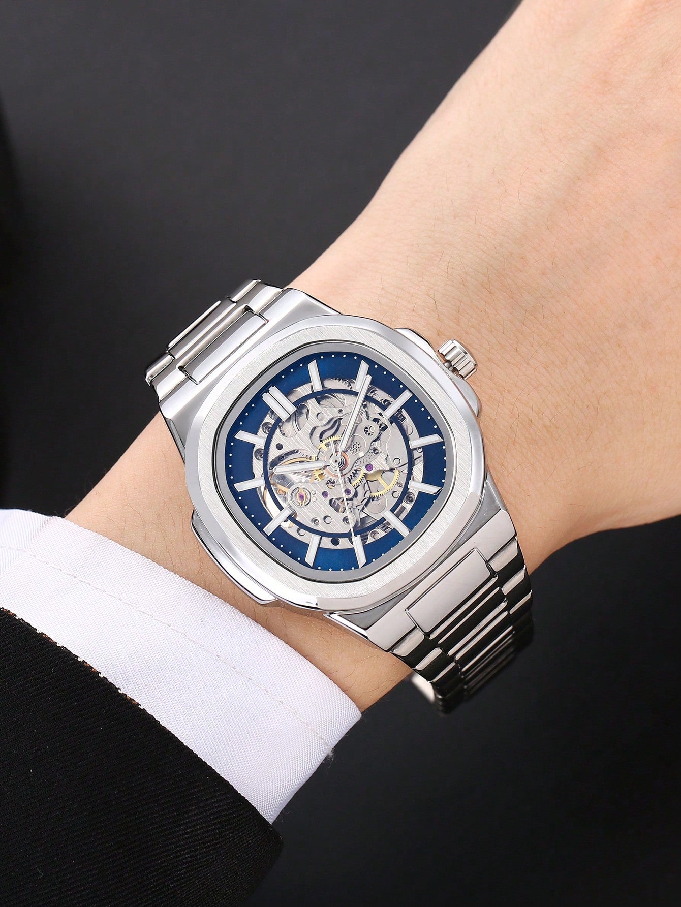 TINE 1pc Men's Casual Hollow Tourbillon Automatic Mechanical Watch, Waterproof Luminous Business Wristwatch, Minimalist Fashion Suitable For Students, Back To School Season, Affordable Price