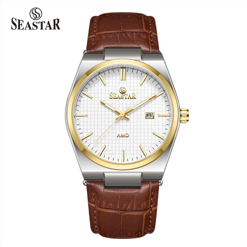 Seastar Checkered Dial Leather Straps Men's Watch 1500