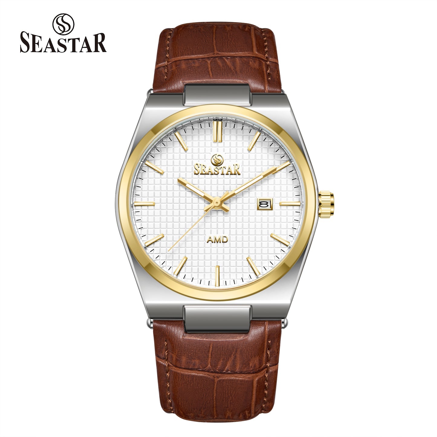 Seastar Checkered Dial Leather Straps Men's Watch 1500