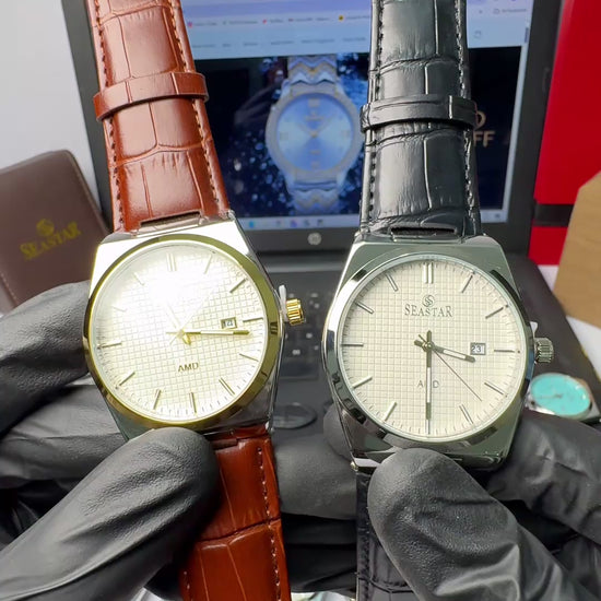 Seastar Checkered Dial Leather Straps Men's Watch 1500