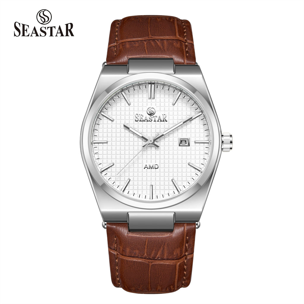 Seastar Checkered Dial Leather Straps Men's Watch 1500