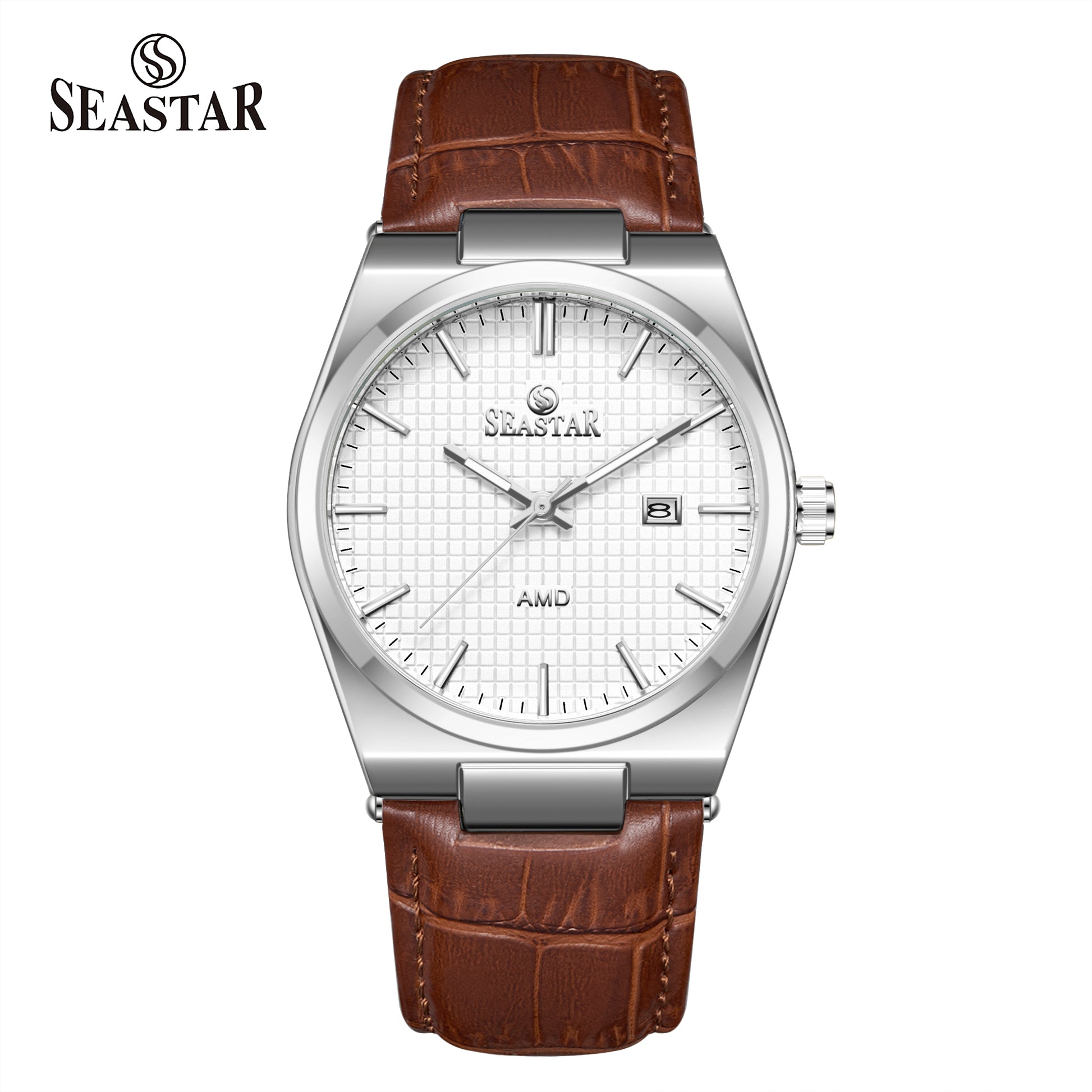 Seastar Checkered Dial Leather Straps Men's Watch 1500