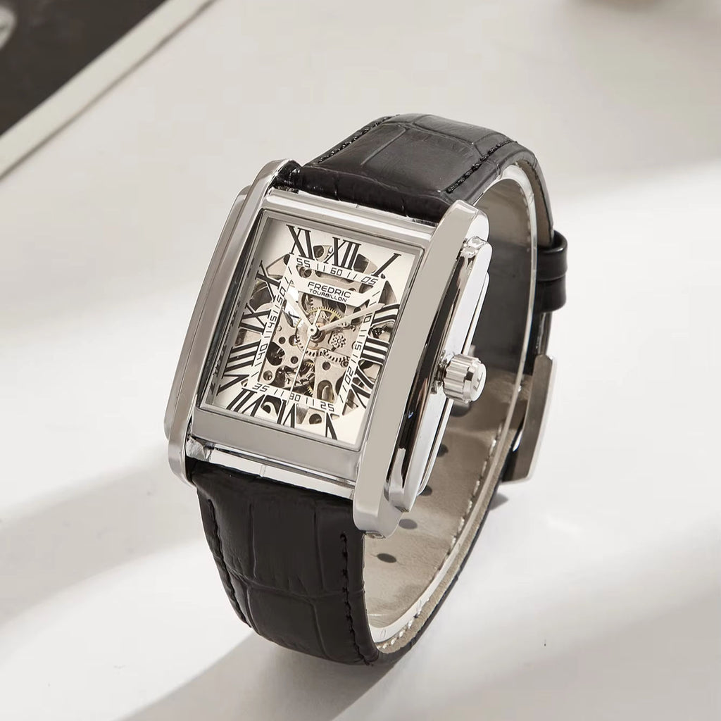 Luxury Business Sport Watch 24mm Leather Band Automatic Movement Glass Water Resistant 3ATM Coin Charm Hangzhou Brand Alloy Case