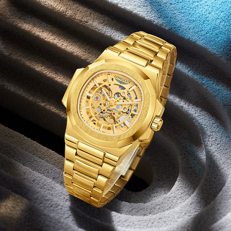 LONGLUX Men Automatic Mechanical Watch Luxury Watches Waterproof Skeleton Business Cheap Wholesale Stainless Steel Gift Watch