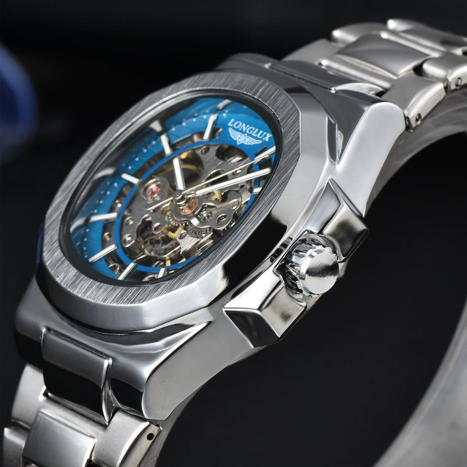 LONGLUX Men Automatic Mechanical Watch Luxury Watches Waterproof Skeleton Business Cheap Wholesale Stainless Steel Gift Watch
