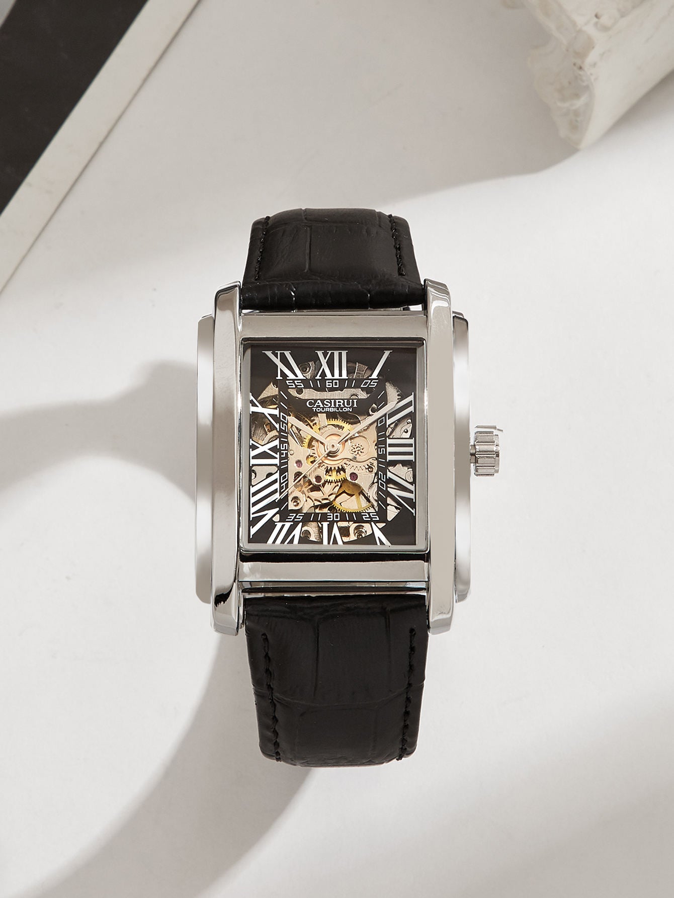 Luxury Business Sport Watch 24mm Leather Band Automatic Movement Glass Water Resistant 3ATM Coin Charm Hangzhou Brand Alloy Case